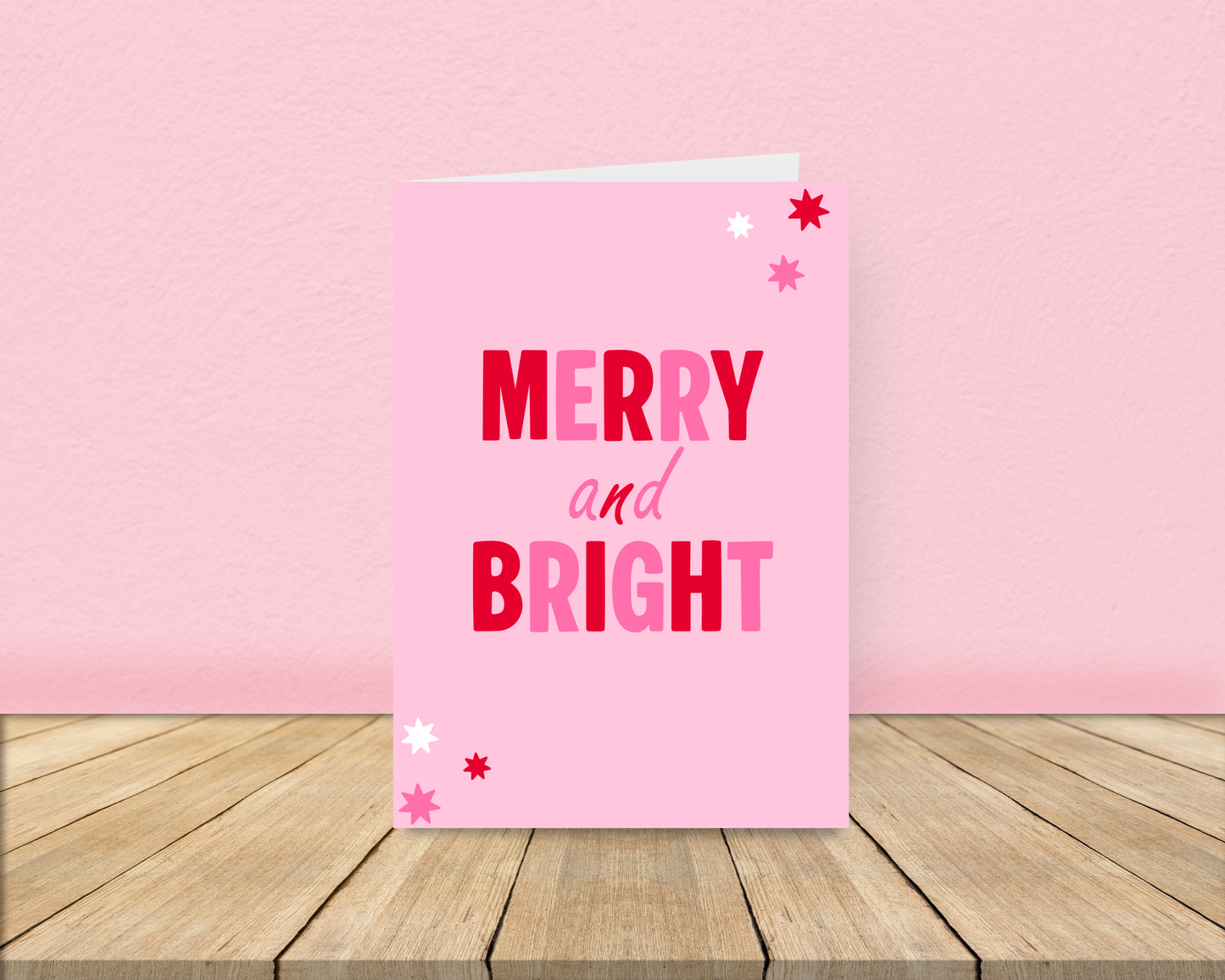 Merry and Bright - Pink and Red Christmas Card