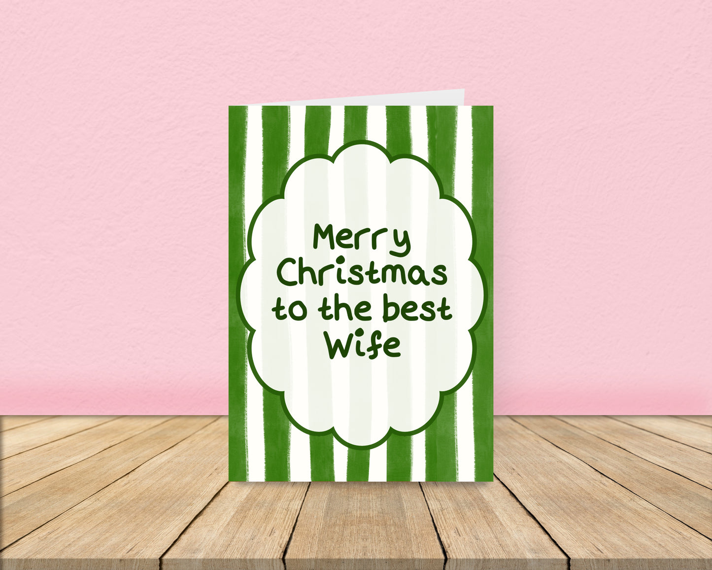 Wife Christmas Card - Green Stripes Christmas Card