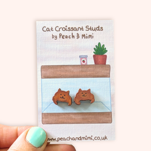 Cat Croissant Stud Earrings