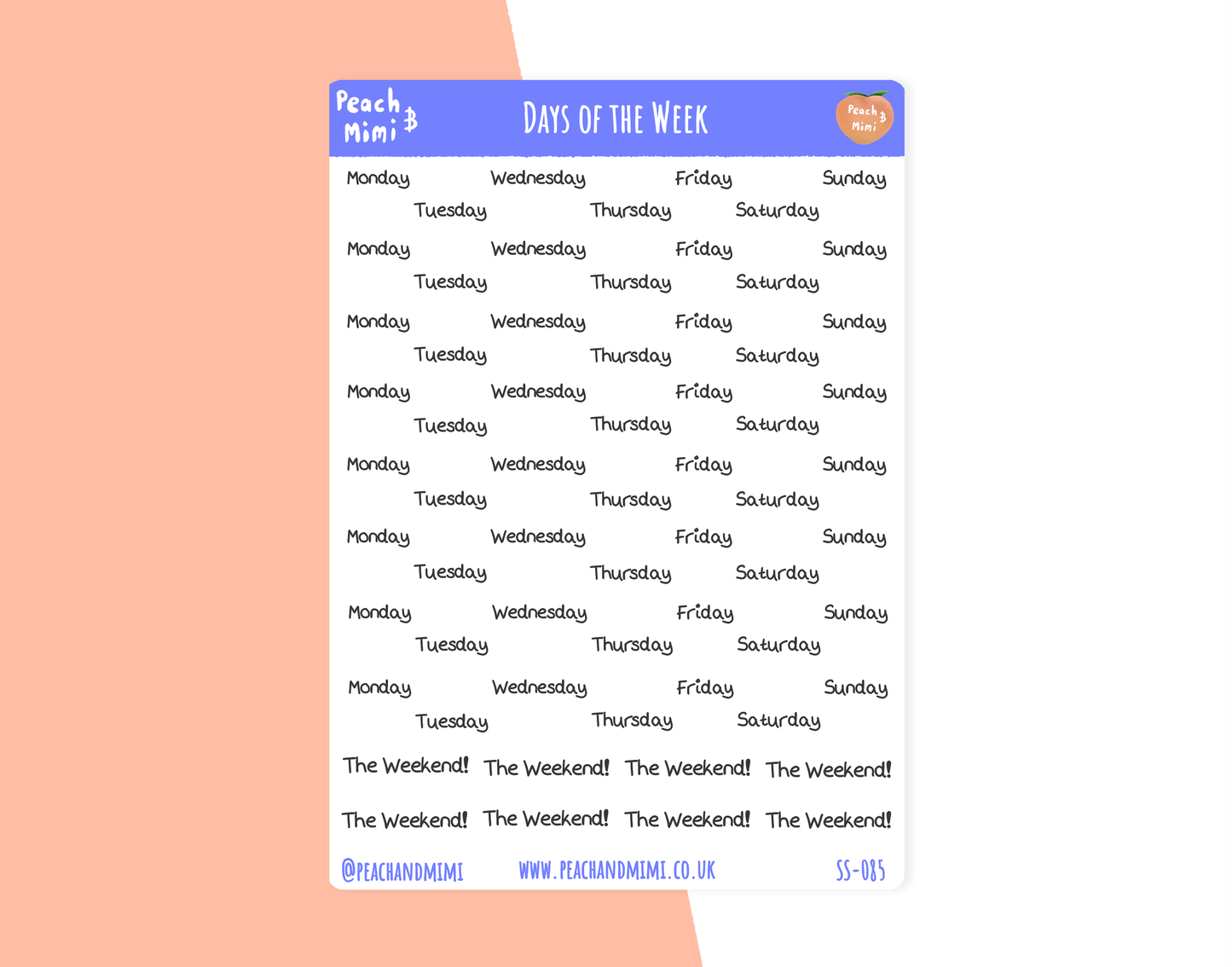 Days of the week stickers