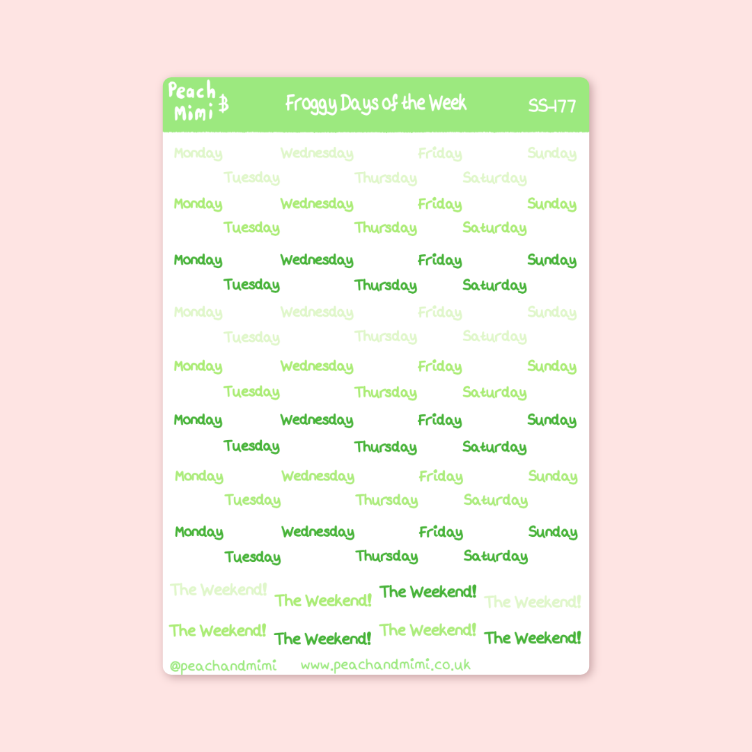 Froggys Days of the Week Sticker Sheet – Peach and Mimi
