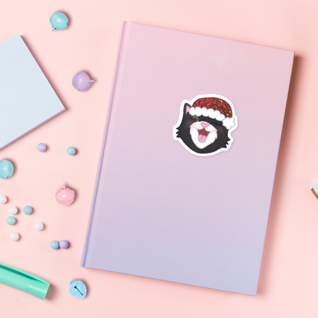 Christmas Cat Glitter Sticker