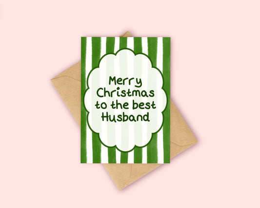 Husband Christmas Card - Green Stripes Christmas Card