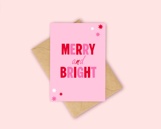 Merry and Bright - Pink and Red Christmas Card