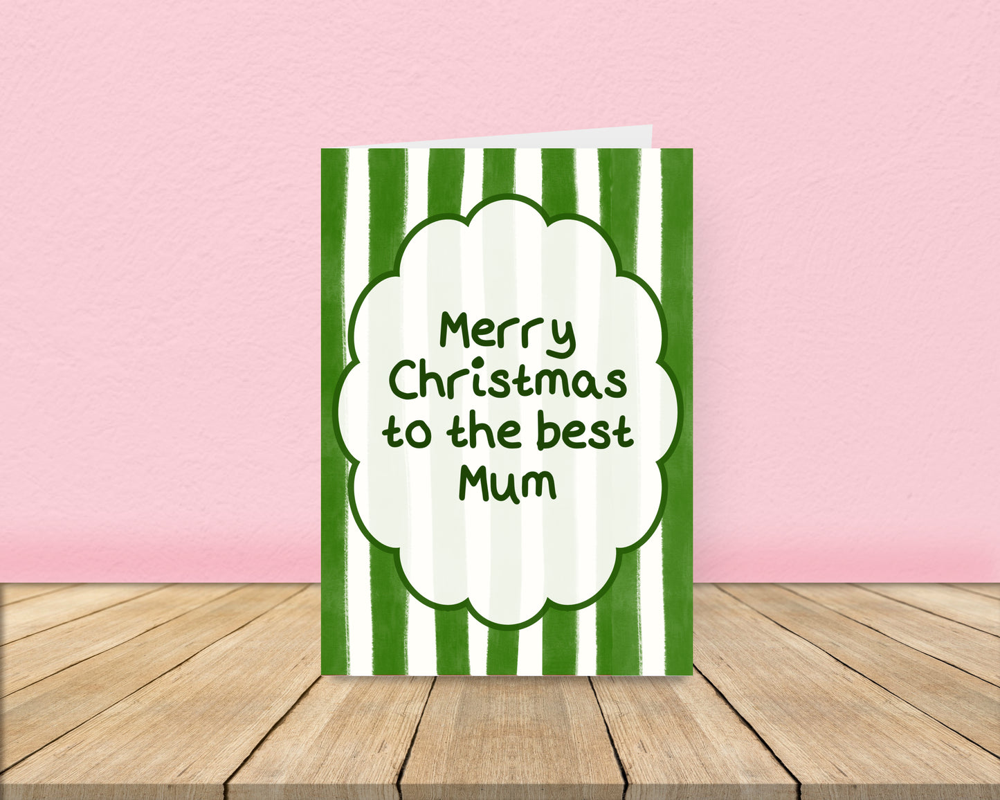 Mum Christmas Card - Green Stripes Christmas Card