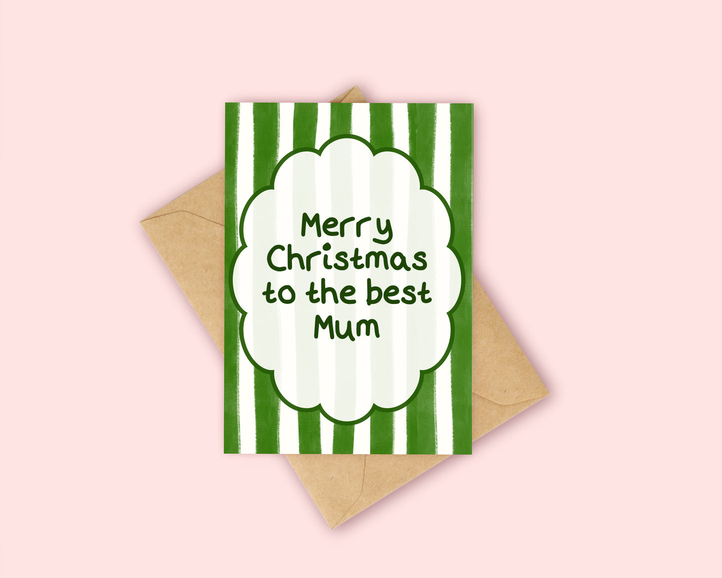 Mum Christmas Card - Green Stripes Christmas Card