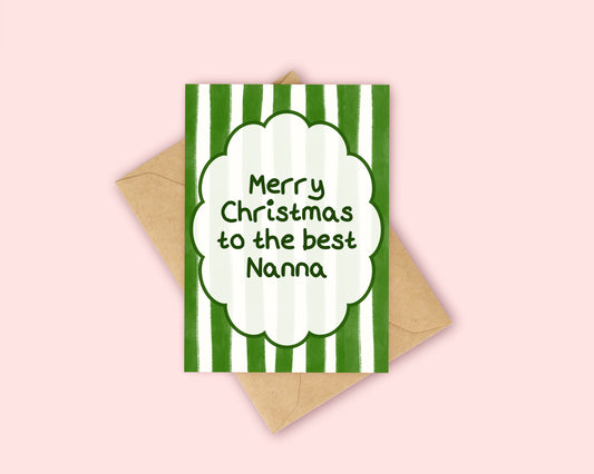 Nanna / Nana Christmas Card - Green Stripes Christmas Card