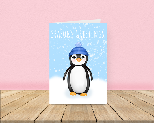 Seasons Greetings Cute Penguin Christmas Card