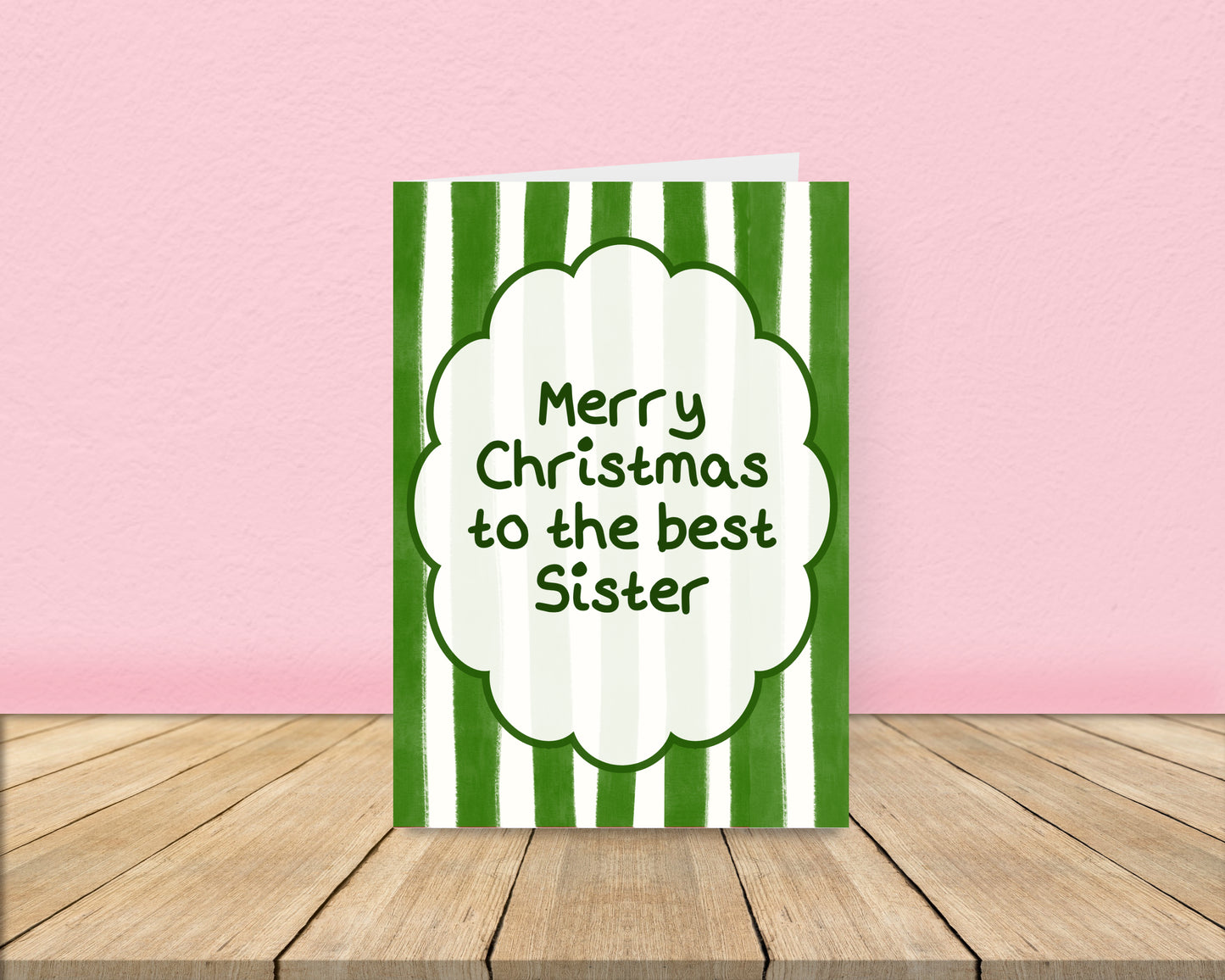 Sister Christmas Card - Green Stripes Christmas Card