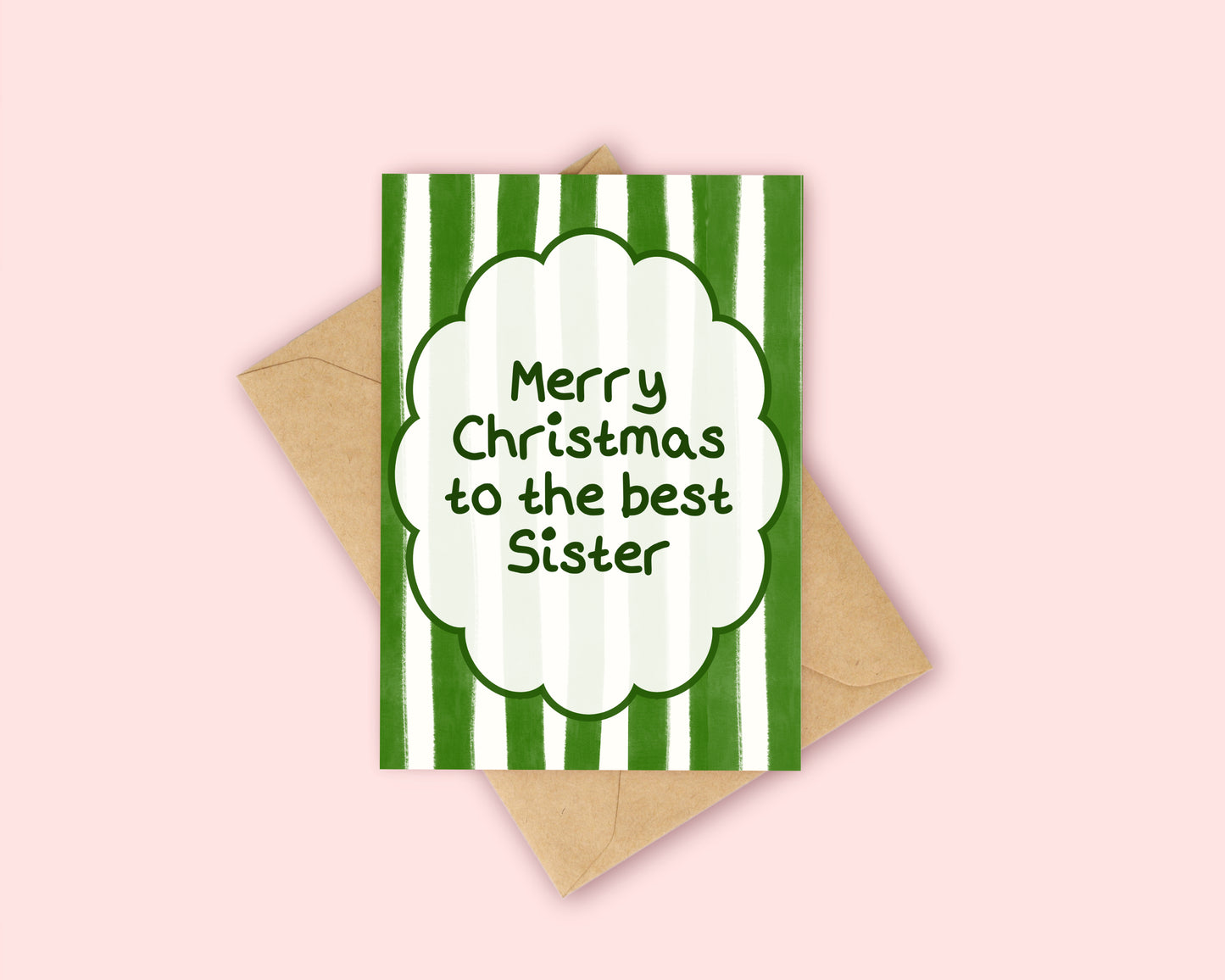 Sister Christmas Card - Green Stripes Christmas Card