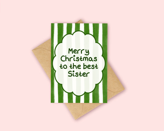 Sister Christmas Card - Green Stripes Christmas Card
