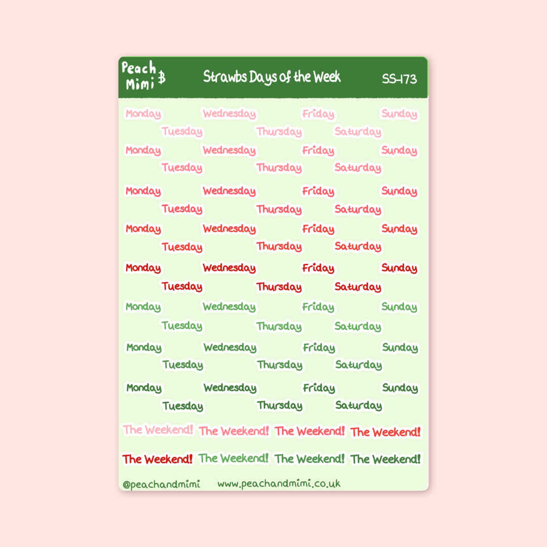 Strawbs Days of the Week Sticker Sheet