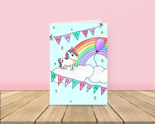 Unicorn and Rainbow Birthday Card