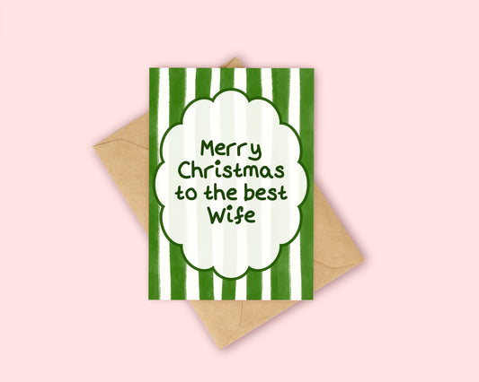 Wife Christmas Card - Green Stripes Christmas Card